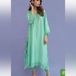 Elegant Mint Green Kaftan kameez and shalwar
